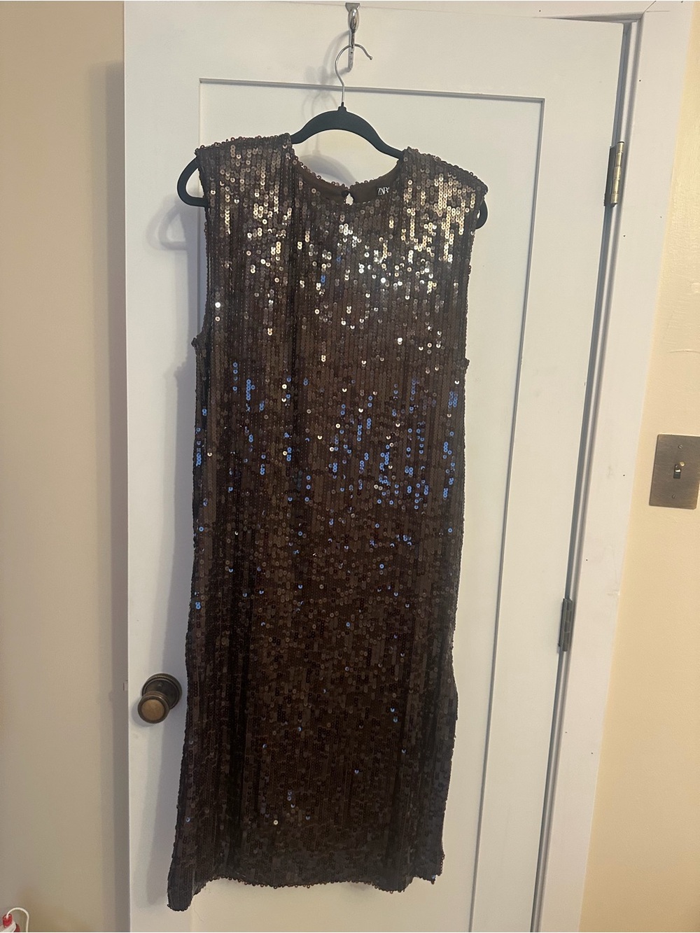 Zara brown sequin dress with Shoulder pads